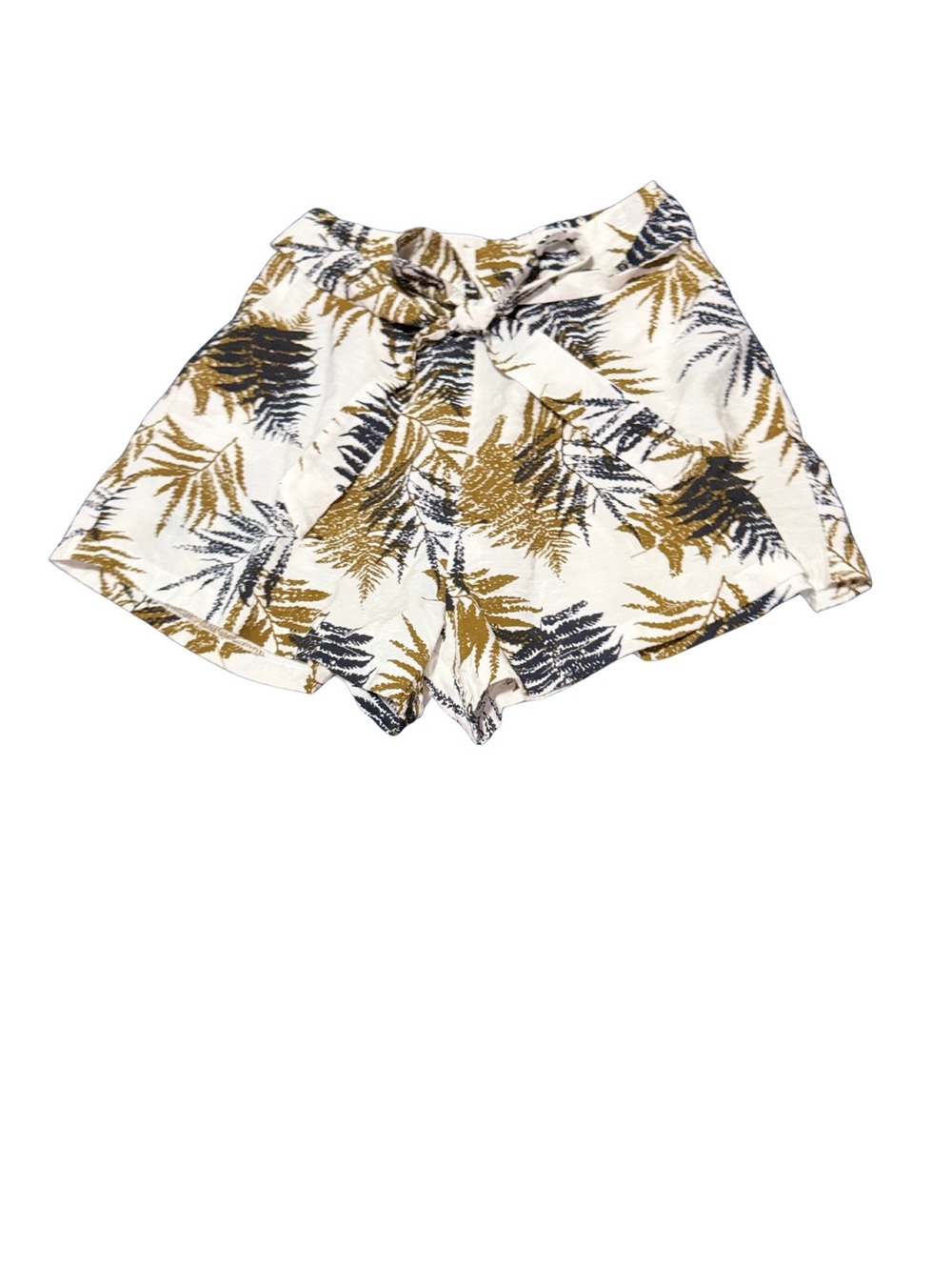Zaful High-Waist Tropical Tie-Belt Shorts - White/Gold/Black